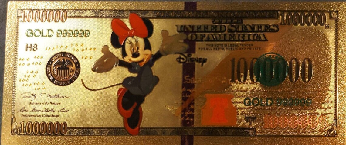 MINNIE MOUSE .9999 GOLD Foil Million Note; Colorful Collectible; Comes in a collector display holder