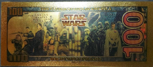 ANAKIN SKYWALKER: Star Wars Galaxy .9999 GOLD Foil 100 Dollars Fantasy Note; Full color scene on back; Comes in a Collector Display holder