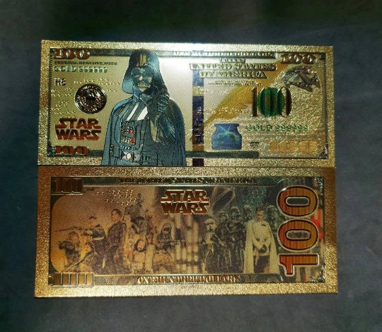 DARTH VADER: Star Wars Galaxy .9999 GOLD Foil 100 Dollars Fantasy Note; Full color scene on back; Comes in a Collector Display holder