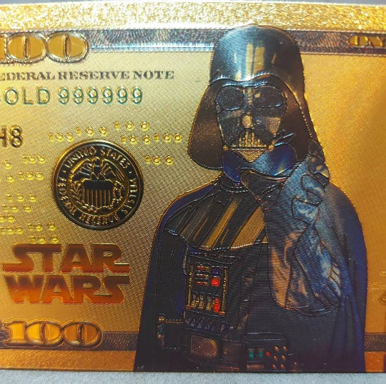 DARTH VADER: Star Wars Galaxy .9999 GOLD Foil 100 Dollars Fantasy Note; Full color scene on back; Comes in a Collector Display holder
