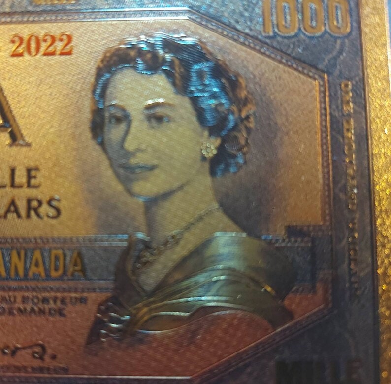 1954 Canada 1000 Dollars Queen Elizabeth II Commemorative Stamped FANTASY .9999 GOLD Foil Note; Devil's Face Design