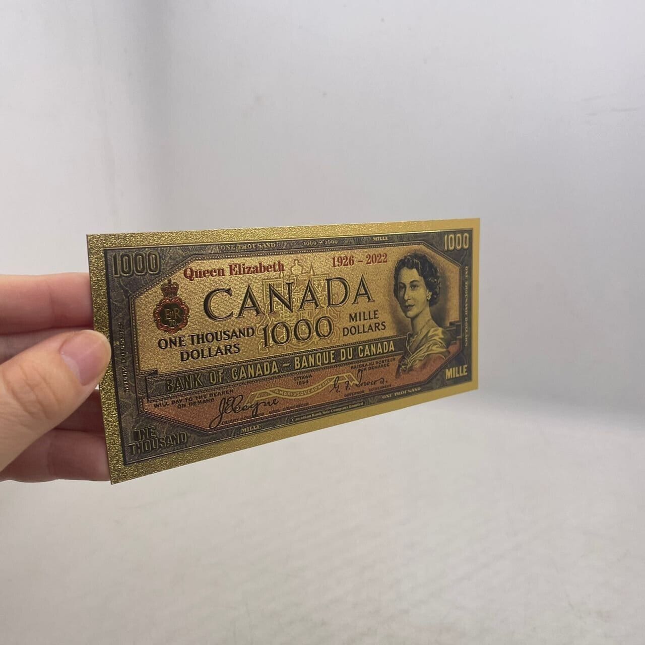 1954 Canada 1000 Dollars Queen Elizabeth II Commemorative Stamped FANTASY .9999 GOLD Foil Note; Devil's Face Design