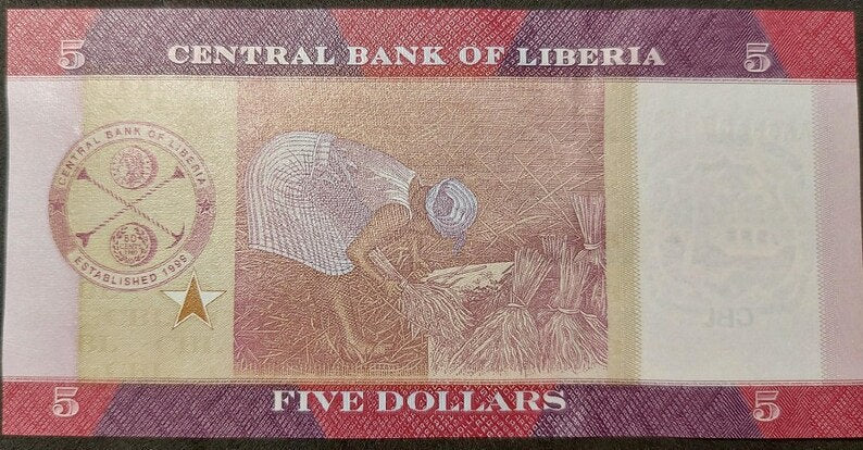 REPUBLIC Of LIBERIA, 5 Dollars; P-31a Uncirculated, 2016 ~~ First "AA" Prefix