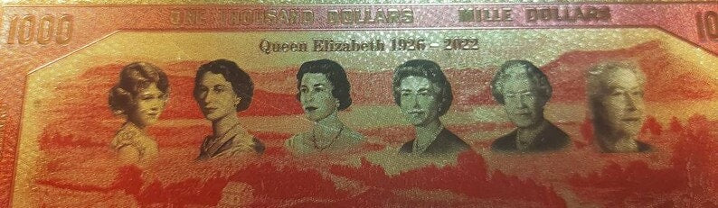 1954 Canada 1000 Dollars Queen Elizabeth II Commemorative Stamped FANTASY .9999 GOLD Foil Note; Devil's Face Design