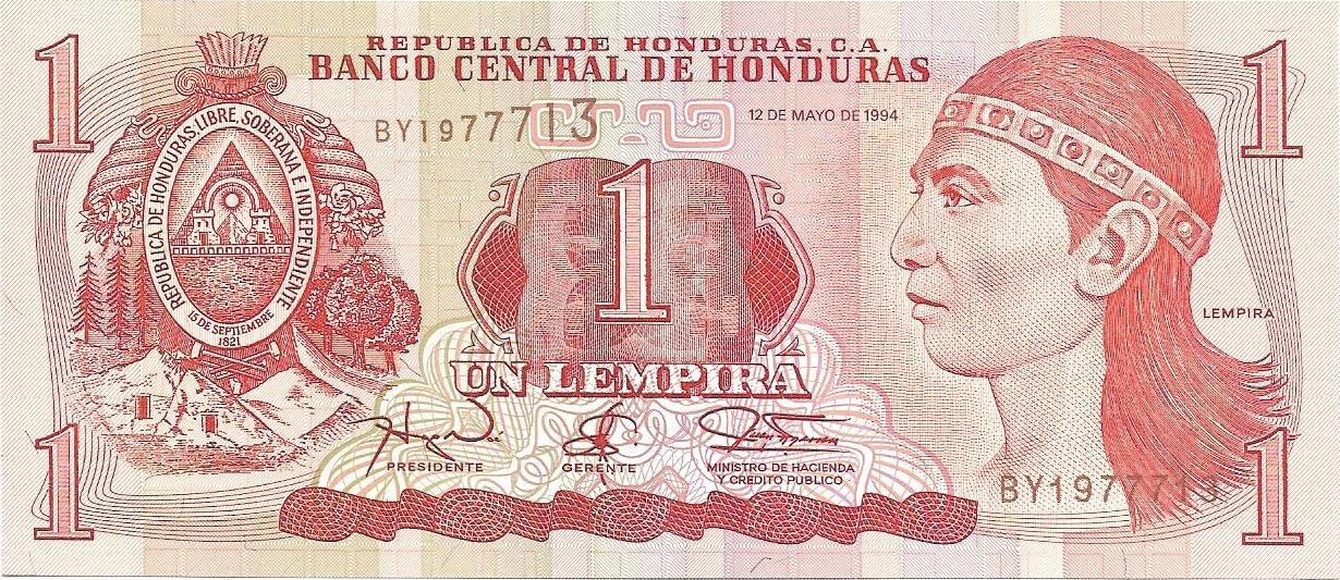 HONDURAS 1 Lempira; P76; 1994; UNCIRCULATED; featuring the Myan Ruins of Copan