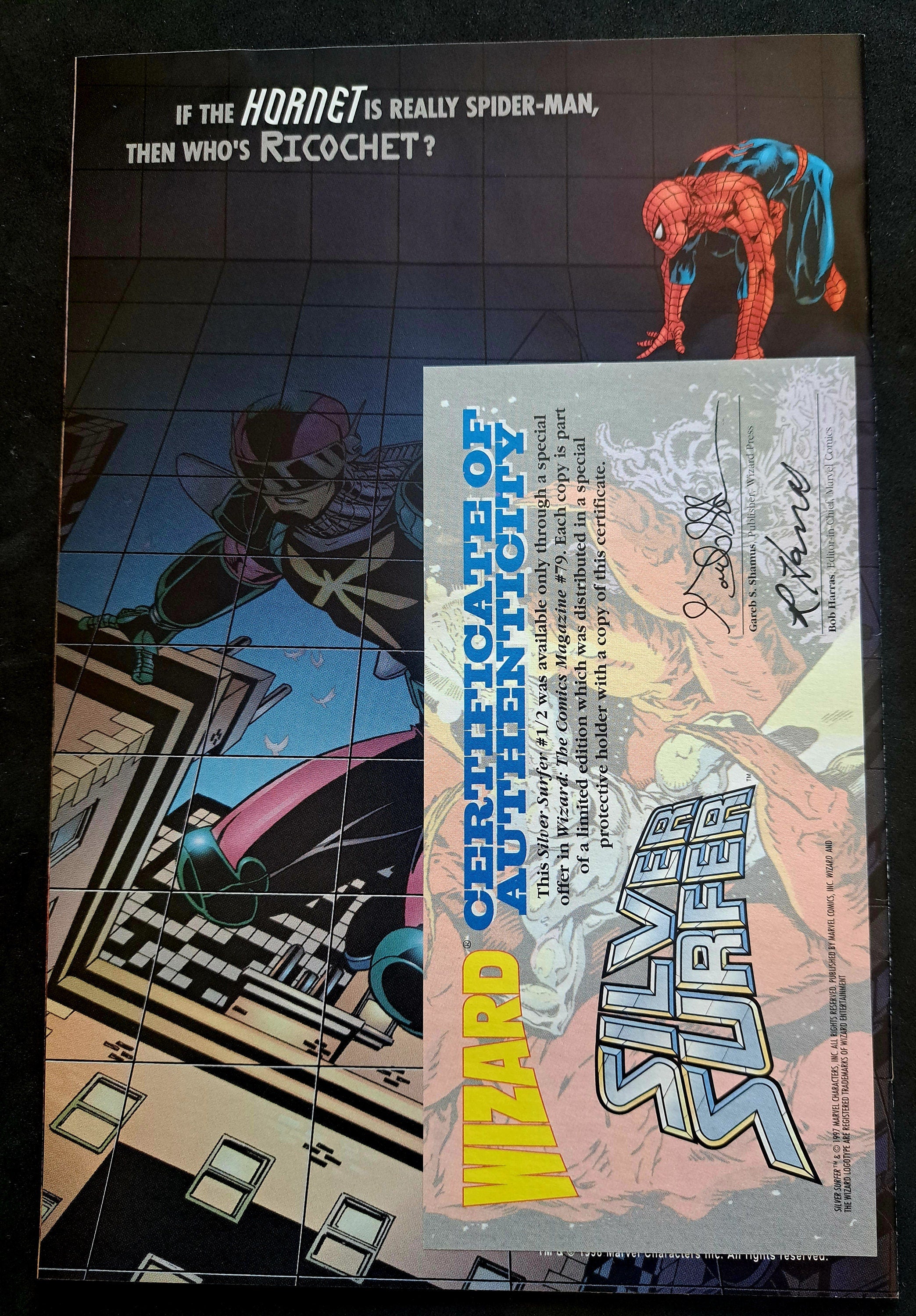 SILVER SURFER #1/2 Wizard Limited SiLVER Foil Variant edition from 1998;  Certificate of Authenticity; High Grade (NM 9.2)