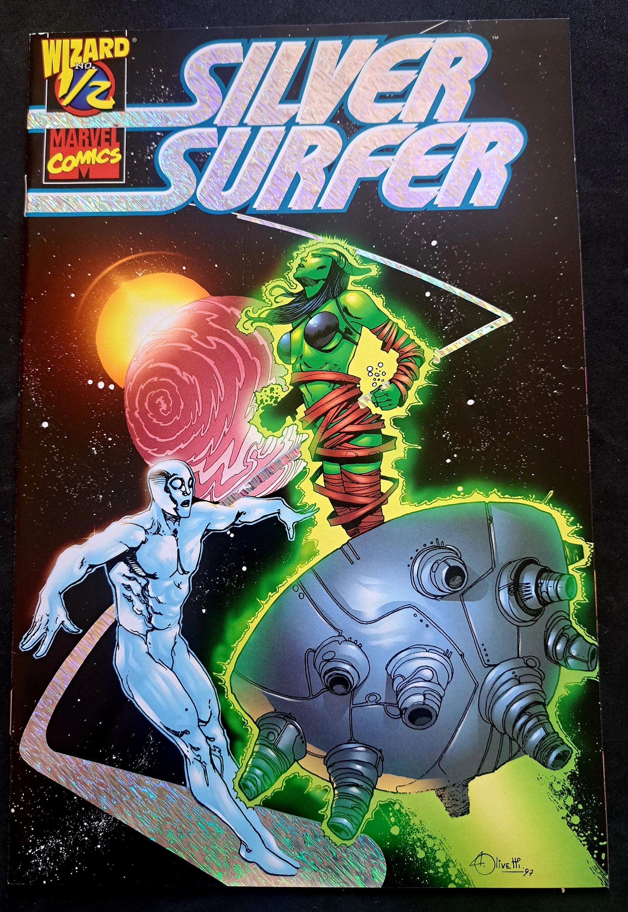 SILVER SURFER #1/2 Wizard Limited SiLVER Foil Variant edition from 1998;  Certificate of Authenticity; High Grade (NM 9.2)