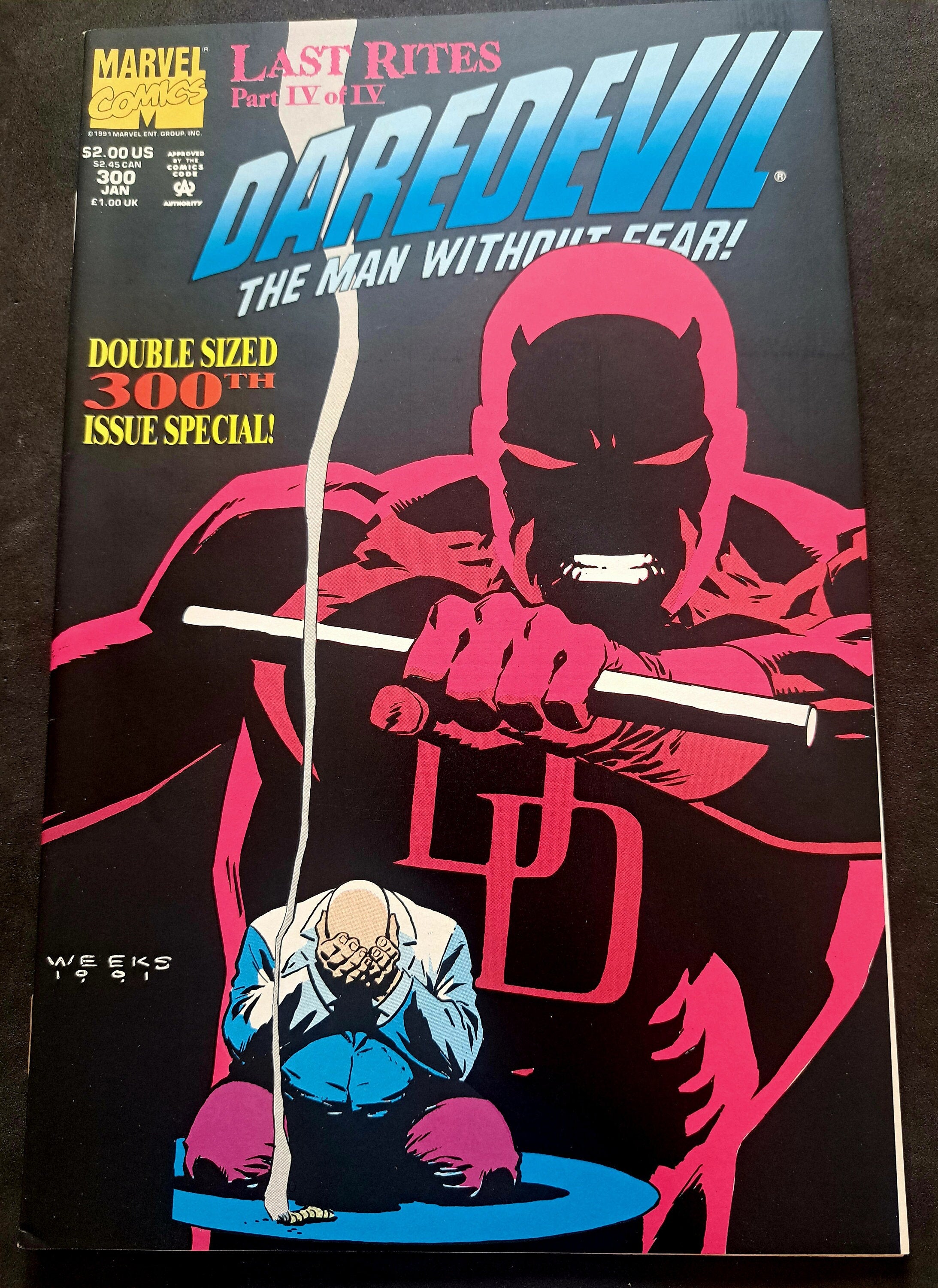 DAREDEVIL #300; 1992; Double Sized issue; rare Print alignment issue; Kingpin origin; Marvel Comics; (Vf-NM 9.2)