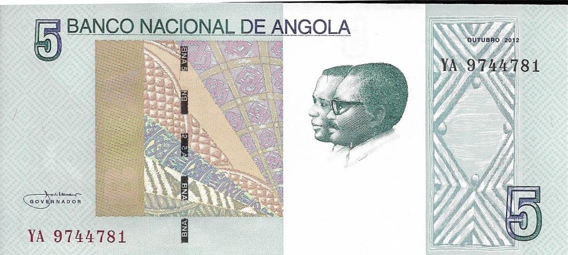 Angola 5 Kwanzas, 2012, P-151A; AU-UNC; featuring the Luena Waterfalls