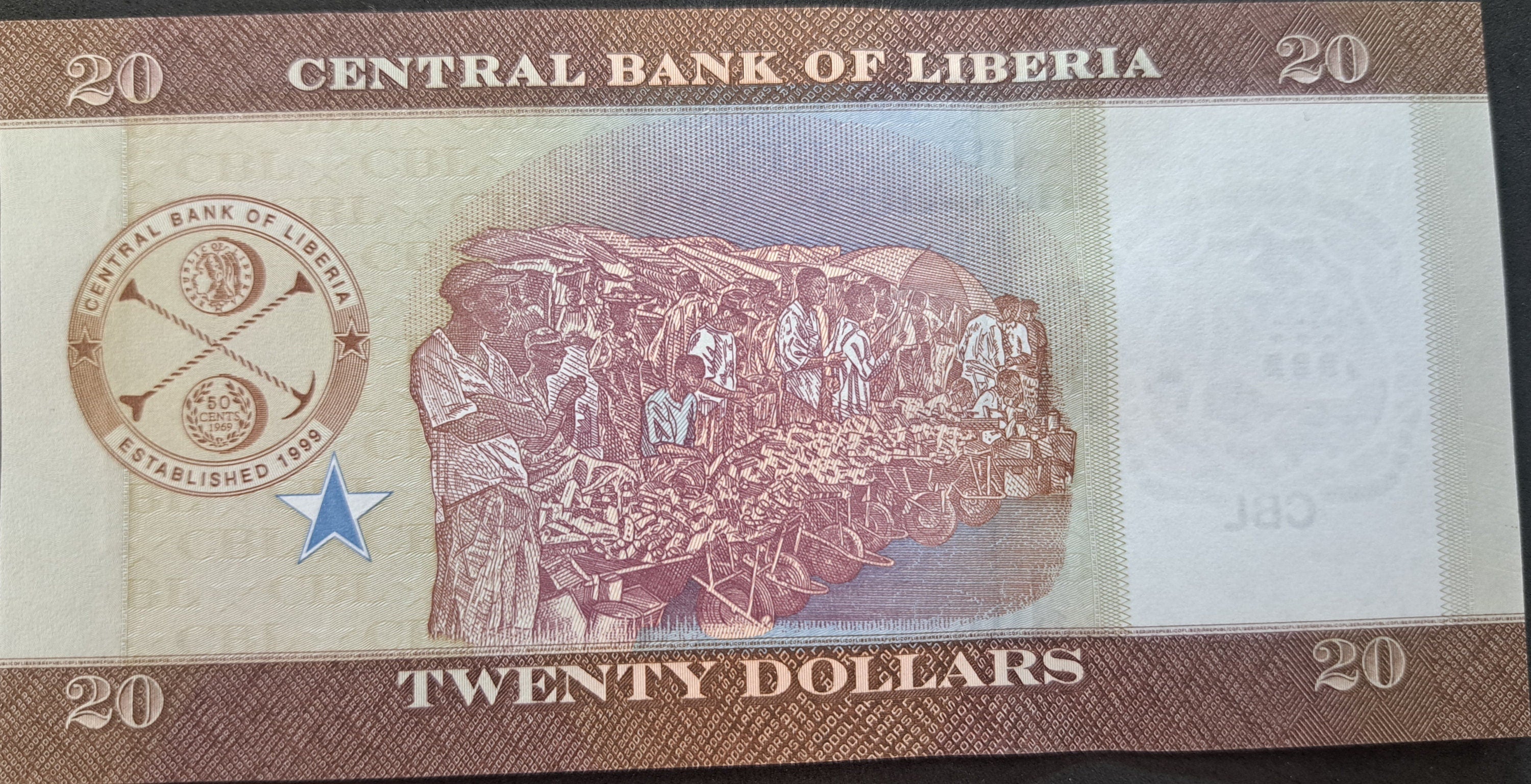 REPUBLIC Of LIBERIA 20 Dollars; P-33a; UNCIRCULATED from 2016; First Prefix