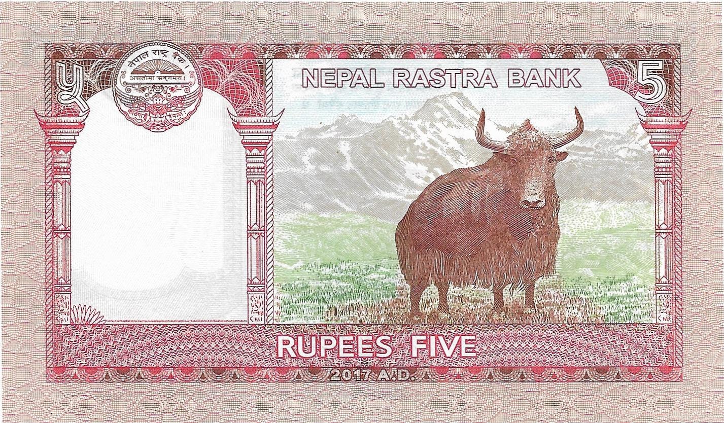 NEPAL 5 Rupees, P- 76, UNCIRCULATED from 2017; Mount Everest; Yak