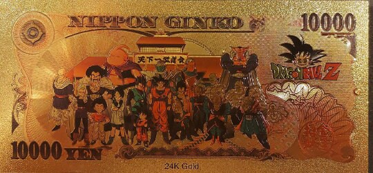 Super Saiyan GOKU BLUE from Dragon Ball Z;  .9999 GOLD FOiL 10000 Yen Note; Comes in a Collector Display holder