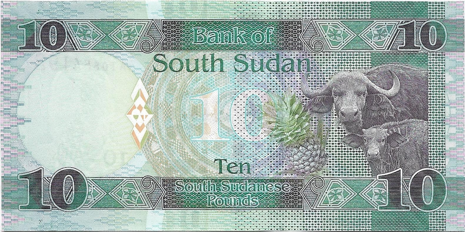 SOUTH SUDAN 10 South Sudanese Pounds banknote; P-12b, UNCIRCULATED from 2016; Water Buffalo