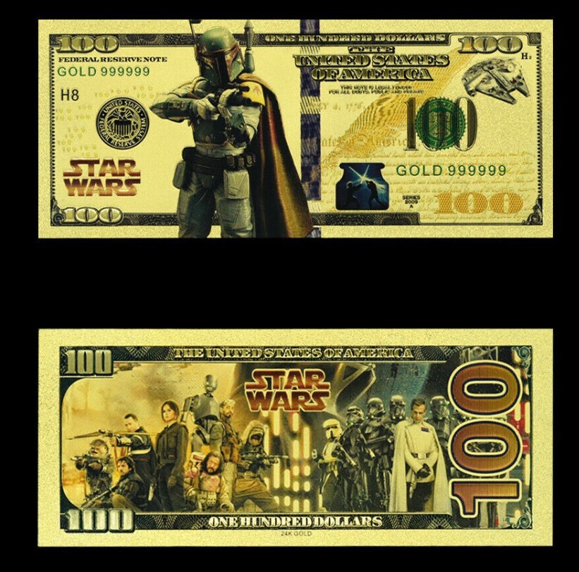 BOBA FETT/ MANDALORIAN: Star Wars Galaxy .9999 GOlD Foil 100 Fantasy Note; Full color scene on back; Comes in a Collector Display holder