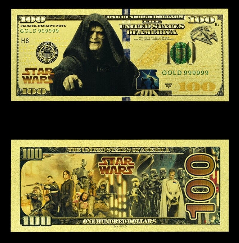 DARTH SIDIOUS: Star Wars Galaxy .9999 GOLD Foil 100 Dollars Fantasy Note; Full color scene on back; Comes in a Collector Display holder
