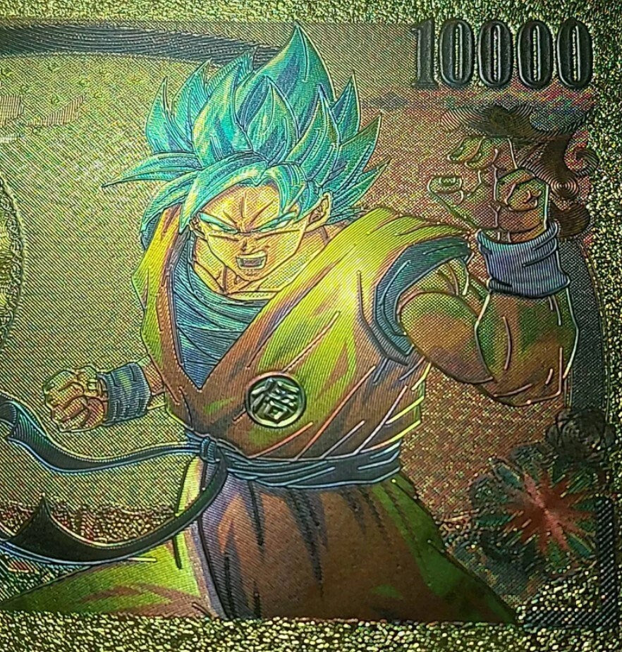 Super Saiyan GOKU BLUE from Dragon Ball Z;  .9999 GOLD FOiL 10000 Yen Note; Comes in a Collector Display holder