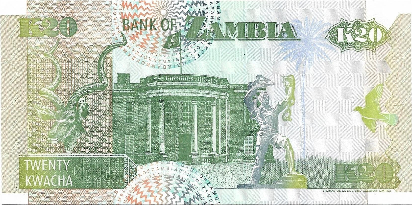 ZAMBIA 20 Kwacha, P-36b, UNCIRCULATED, 1992, African Fish Eagle; KADU