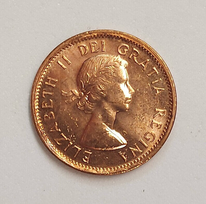 1957 Canadian Penny ~ CHOICE UNCIRCULATED One Cent Coin; Queen Elizabeth II; Copper Penny