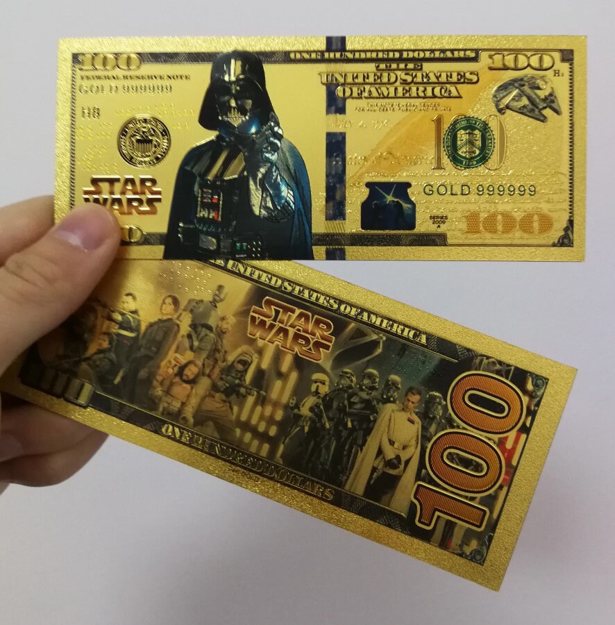 DARTH VADER: Star Wars Galaxy .9999 GOLD Foil 100 Dollars Fantasy Note; Full color scene on back; Comes in a Collector Display holder