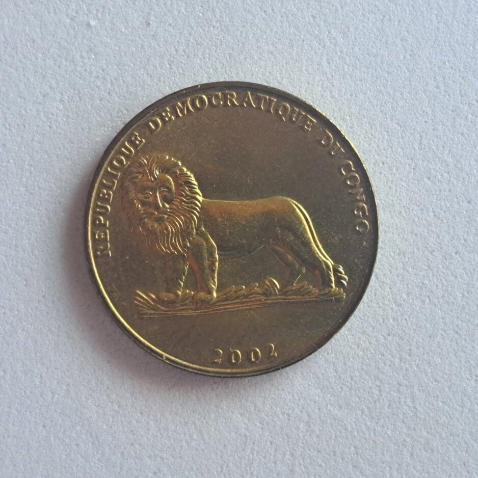 CONGO 1 Franc Coin; Brilliantly UNCiRCULATED (BU) from 2002; KM81; features a Turtle and Lion