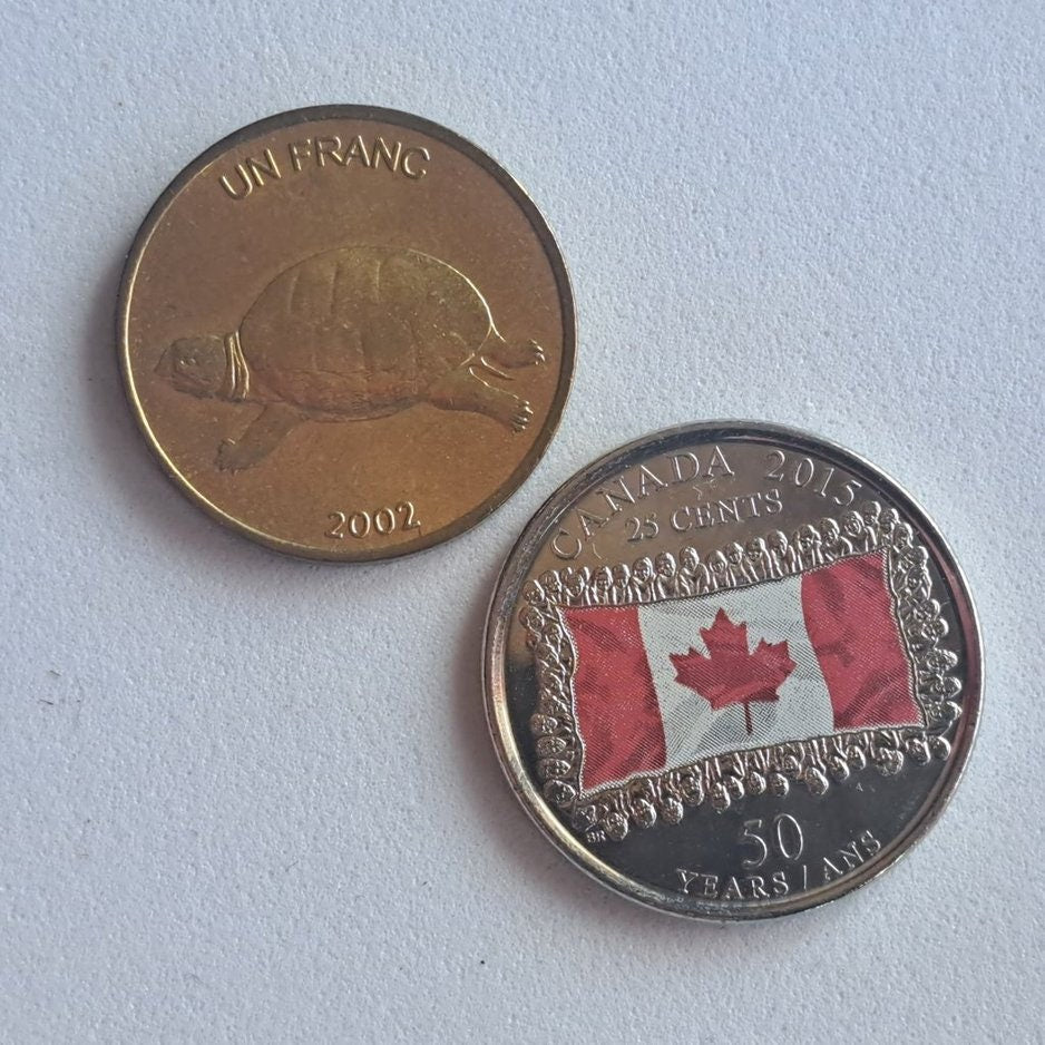 CONGO 1 Franc Coin; Brilliantly UNCiRCULATED (BU) from 2002; KM81; features a Turtle and Lion