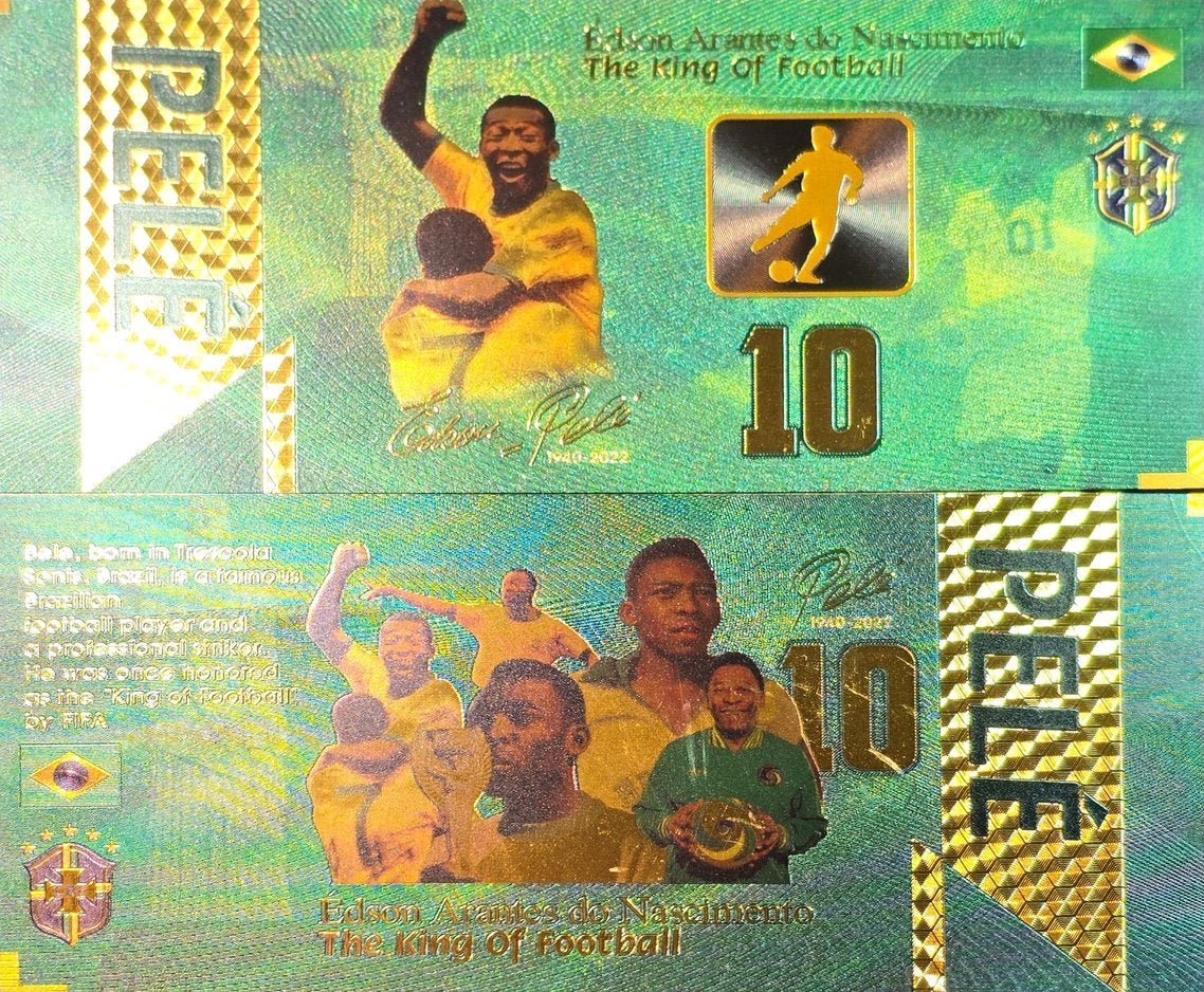 PELE Celebrating; The "King Of Football";  .9999 GOLD FOIL Note; Fan Collectible; Colorful; Comes in a Collector Display holder