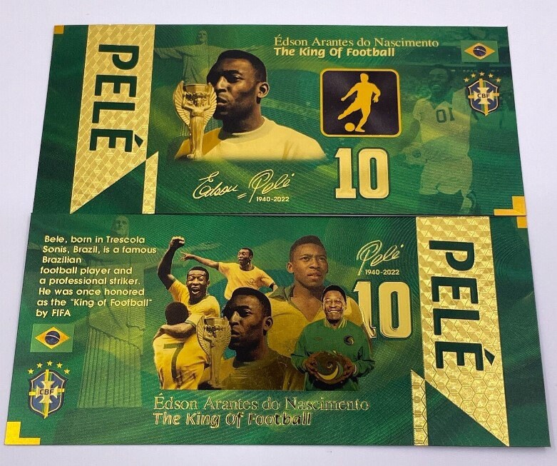 PELE Kissing the World Cup; The "King Of Football";  .9999 GOLD FOIL Note; Fan Collectible; Colorful; Comes in a Collector Display holder