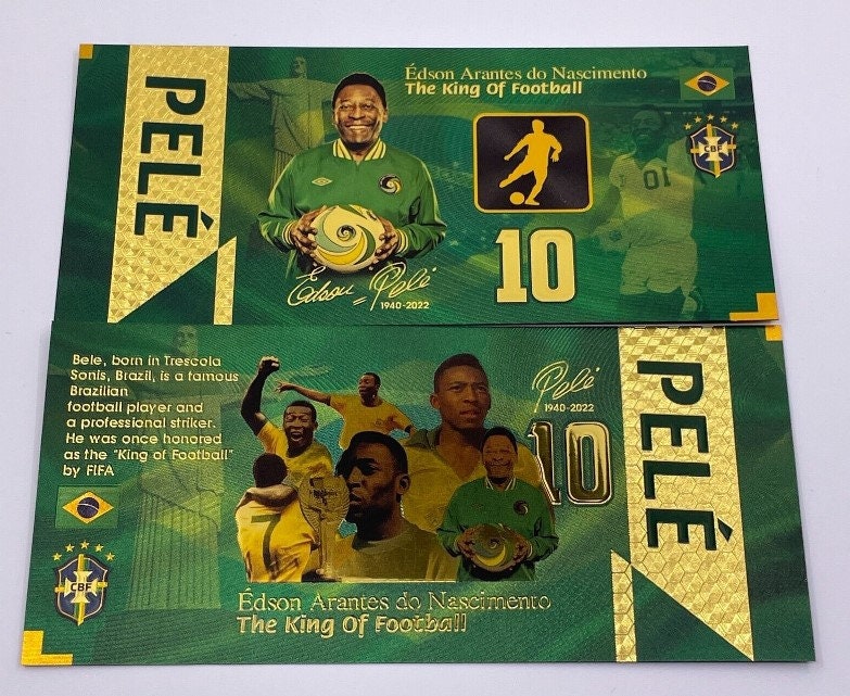 Legend PELE Holding the Ball; The "King Of Football";  .9999 GOLD FOIL Note; Fan Collectible; Colorful; Comes in a Collector Display holder
