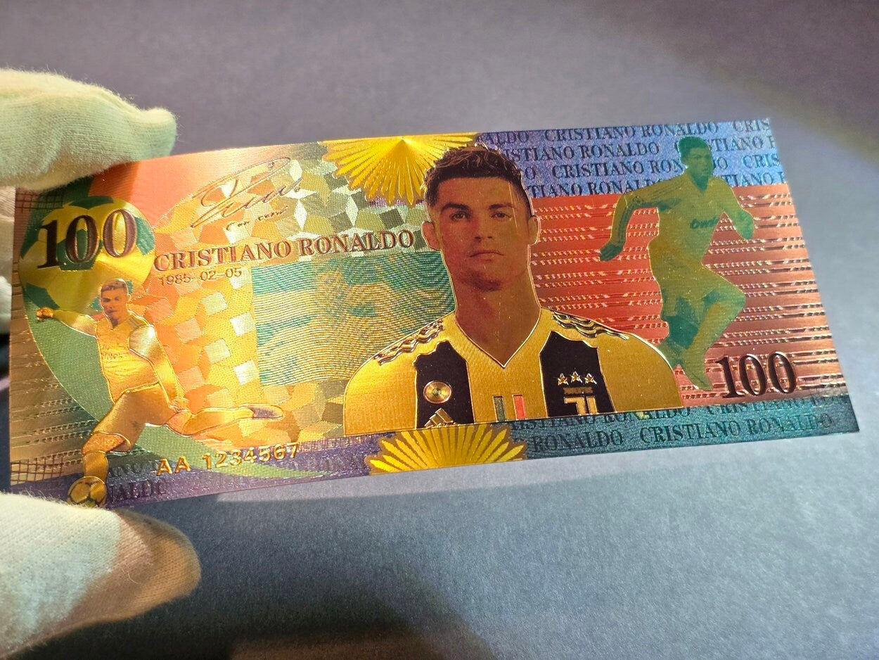 Cristiano Ronaldo; Football Legend; "CR7";  .9999 GOLD FOIL Note; Fan Collectible; Colorful; Comes in a Collector Display holder