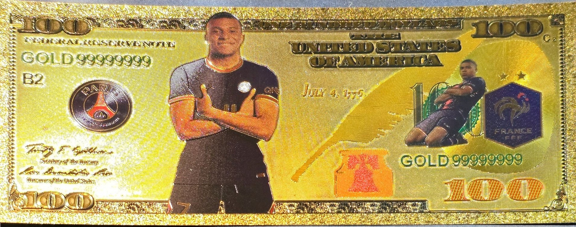 KYLIAN MBAPPE, French Football Superstar; .9999 GOLD FOiL Note; Fan Collectible; Colorful; Comes in a Collector Display holder