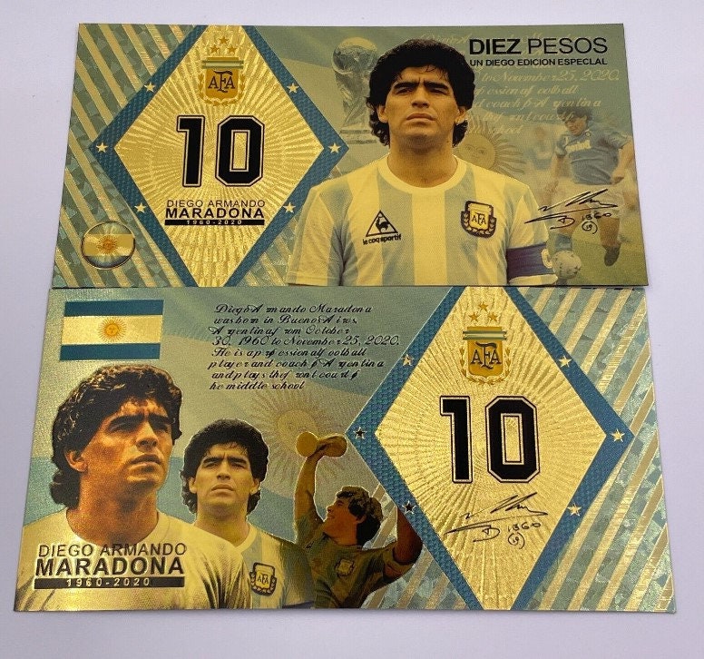 DIEGO MARADONA Football Superstar;  .9999 GOLD FOiL Note; Fan Collectible; Colorful; Comes in a Collector Display holder