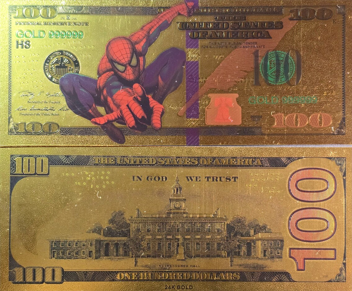 AMAZING SPIDERMAN: Marvel Universe .9999 GOLD Foil Fantasy Note; Comes in a collector display holder