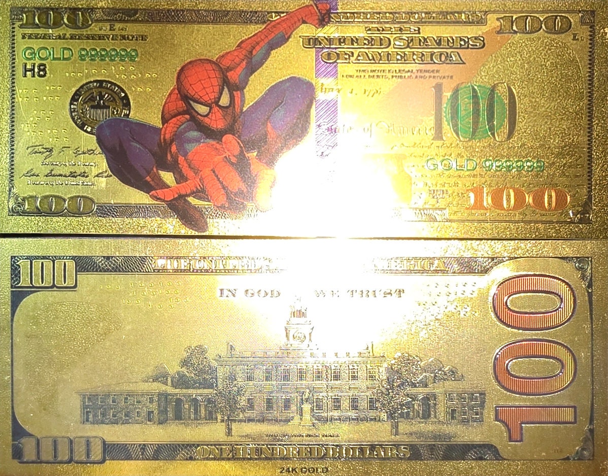 AMAZING SPIDERMAN: Marvel Universe .9999 GOLD Foil Fantasy Note; Comes in a collector display holder