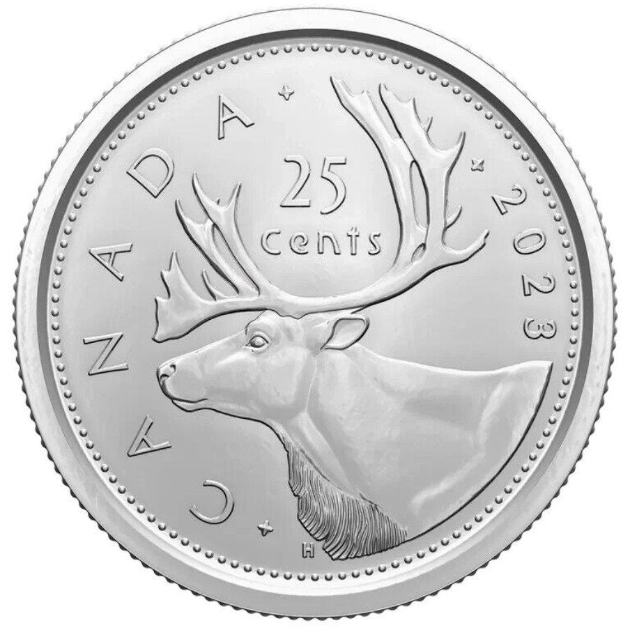 2023 CANADA 25 Cents, Features Charles III from Premium 1st Strike Rolls; Brilliantly UNCiRCULATED (BU) 5 Cent Coin