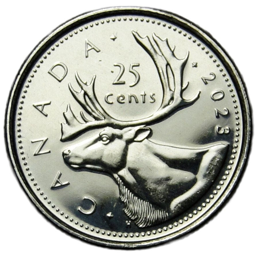 2023 CANADA 25 Cents, Features Charles III from Premium 1st Strike Rolls; Brilliantly UNCiRCULATED (BU) 5 Cent Coin