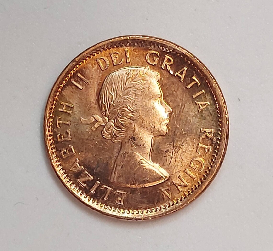 1959 Canadian Penny ~ CHOICE UNCIRCULATED One Cent Coin; Queen Elizabeth II; Copper Penny