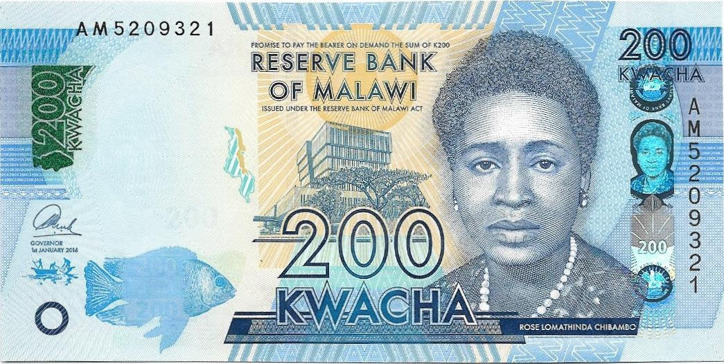 MALAWI 200 Kwacha Banknote; P - 60c; UNCIRCULATED; 2016;  features Rose Chibambo