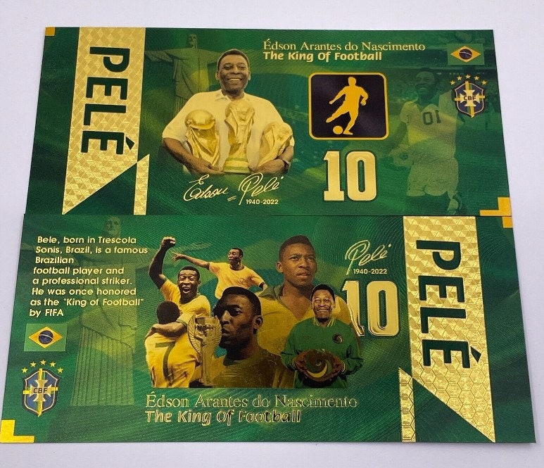 PELE With 3 World Cup Trophies; The "King Of Football";  .9999 GOLD FOIL Note; Fan Collectible;Colorful; Comes in a Collector Display holder