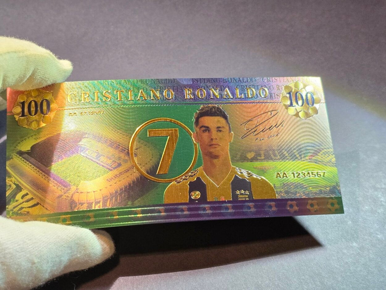Cristiano Ronaldo; Football Legend; "CR7";  .9999 GOLD FOIL Note; Fan Collectible; Colorful; Comes in a Collector Display holder
