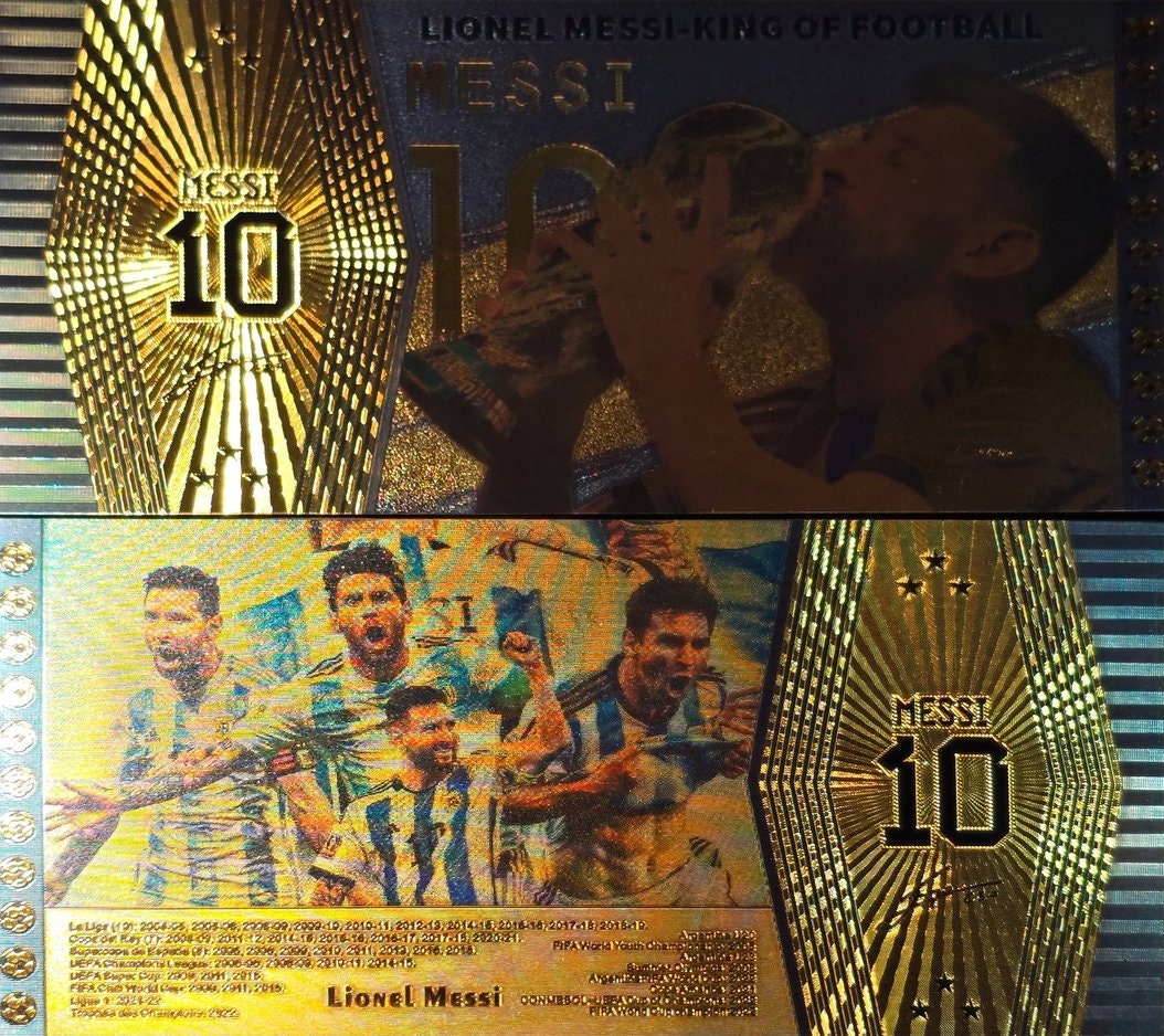 LIONEL MESSI ~ Kissing the World Cup; "King Of Football";  .9999 GOLD FOiL Note; Fan Collectible; Comes in a Collector Display holder