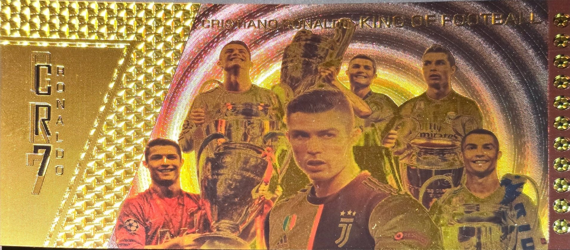 Cristiano Ronaldo "CR7"; "The King of Football"; .9999 GOLD FOIL Note; Fan Collectible; Colorful; Comes in a Collector Display holder