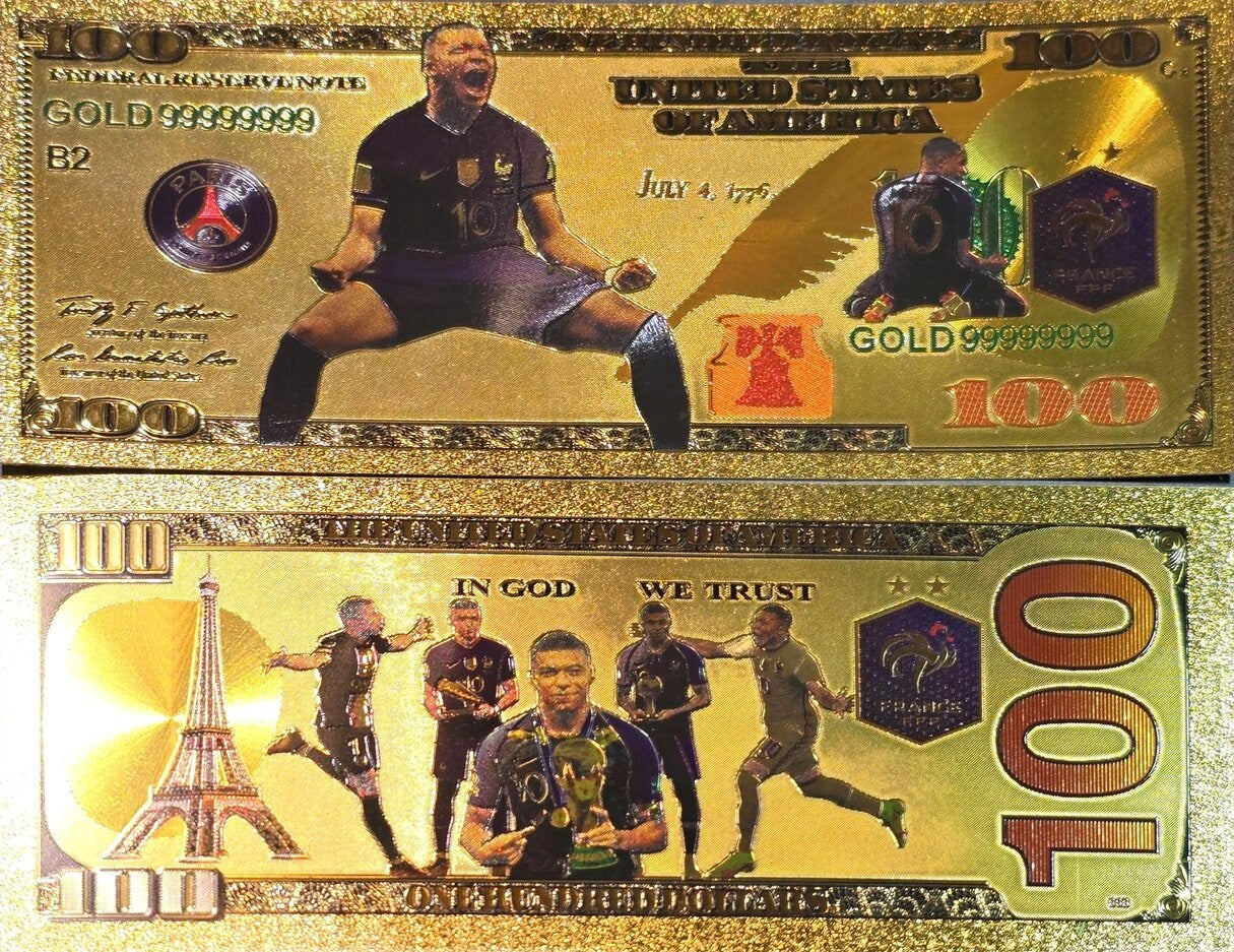 KYLIAN MBAPPE Celebrating; .9999 GOLD FOiL Note; Fan Collectible; Colorful; Comes in a Collector Display holder