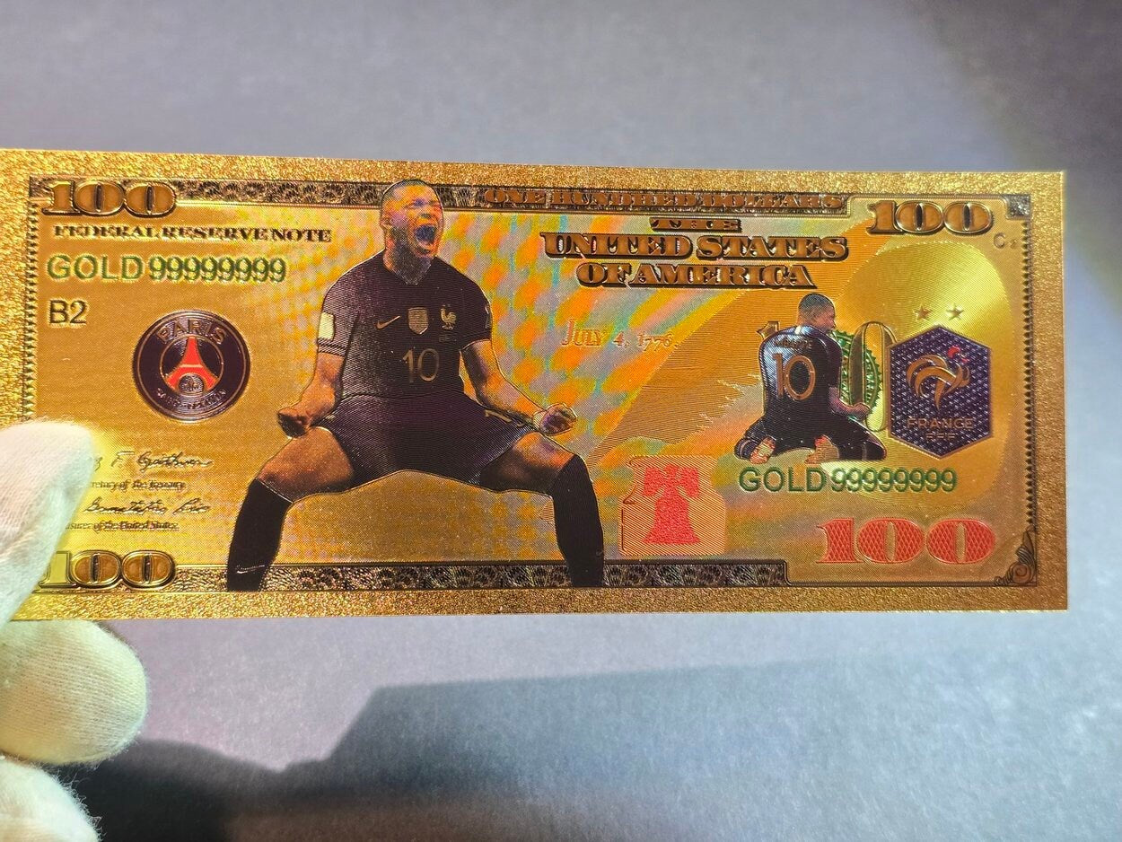 KYLIAN MBAPPE Celebrating; .9999 GOLD FOiL Note; Fan Collectible; Colorful; Comes in a Collector Display holder