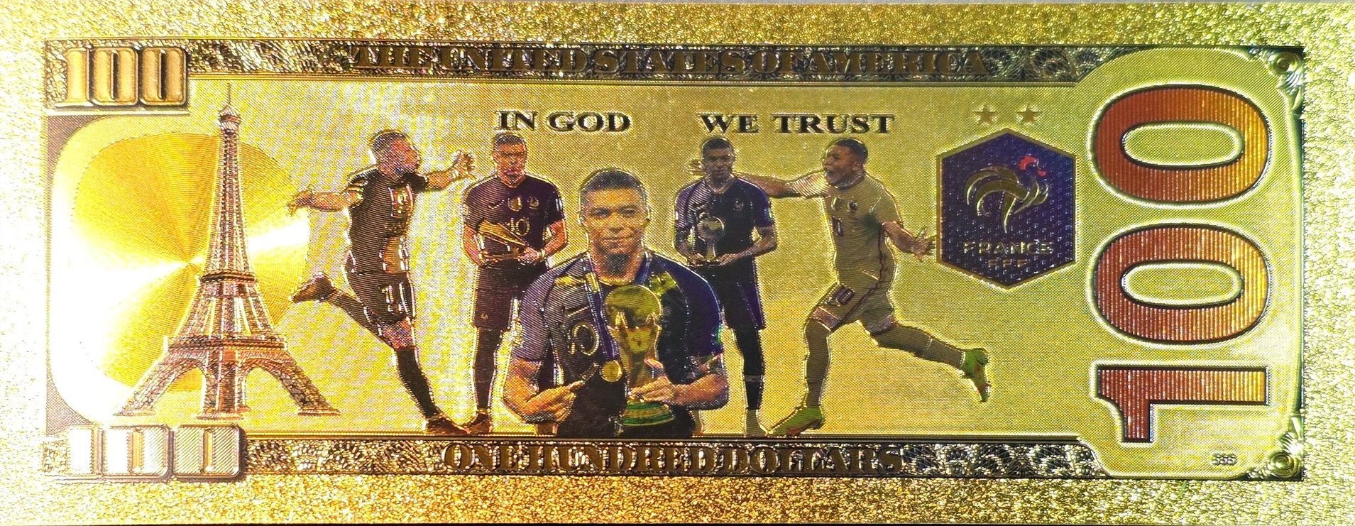 KYLIAN MBAPPE with the World Cup; .9999 GOLD FOiL Note; Fan Collectible; Colorful; Comes in a Collector Display holder
