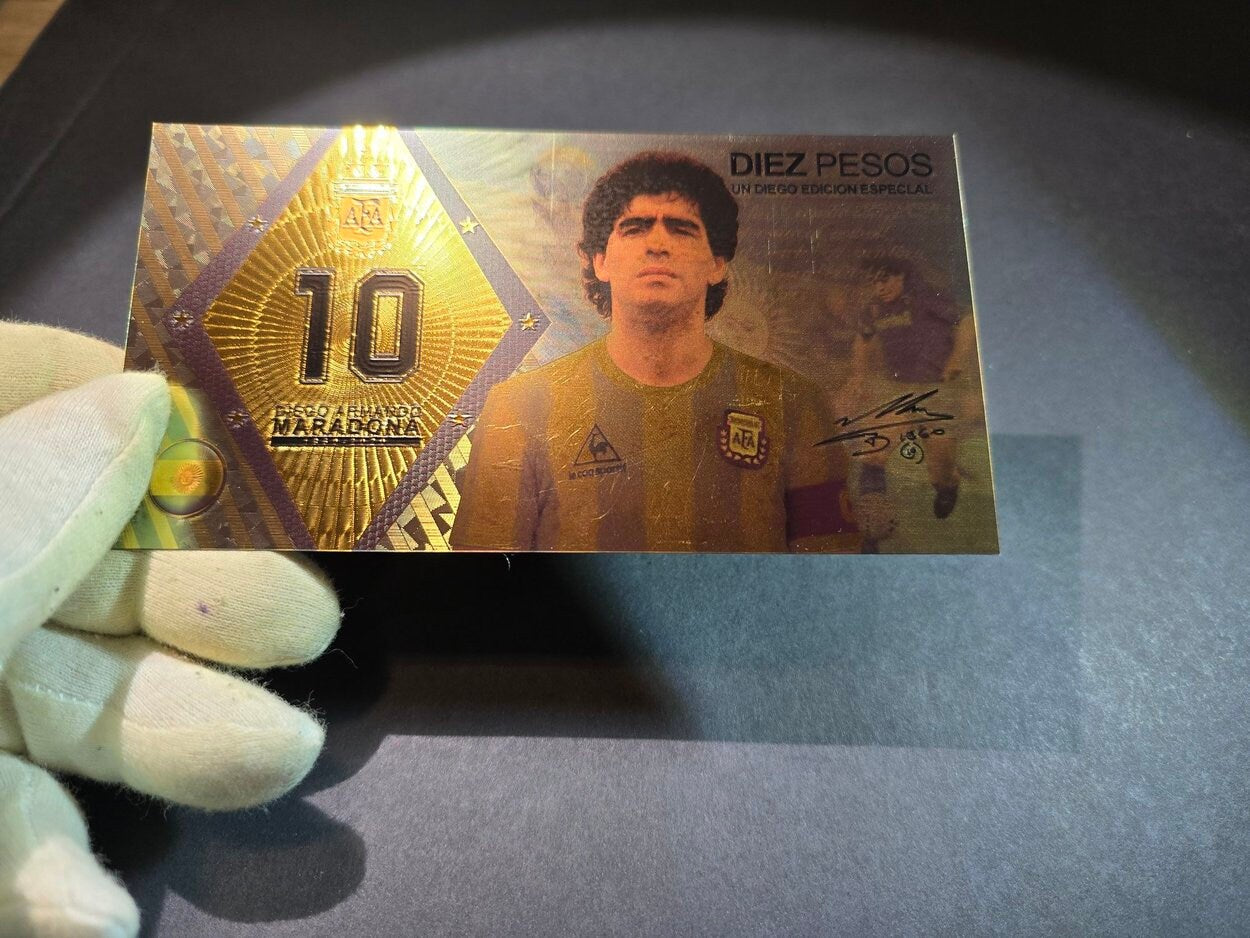 DIEGO MARADONA Football Superstar;  .9999 GOLD FOiL Note; Fan Collectible; Colorful; Comes in a Collector Display holder