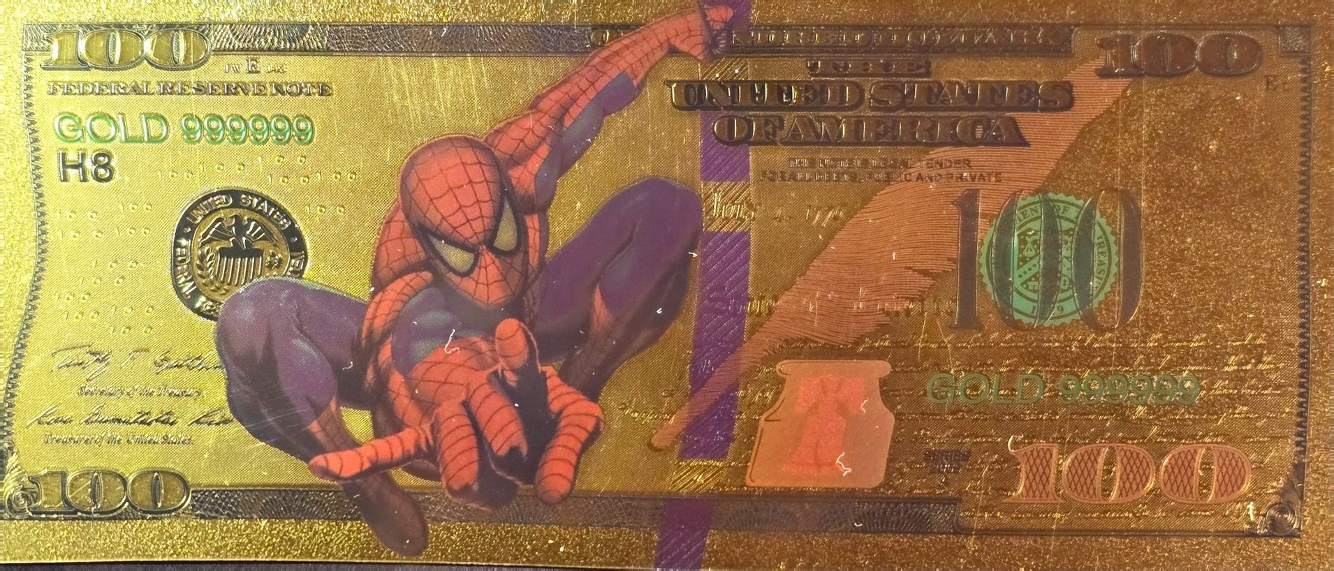 AMAZING SPIDERMAN: Marvel Universe .9999 GOLD Foil Fantasy Note; Comes in a collector display holder