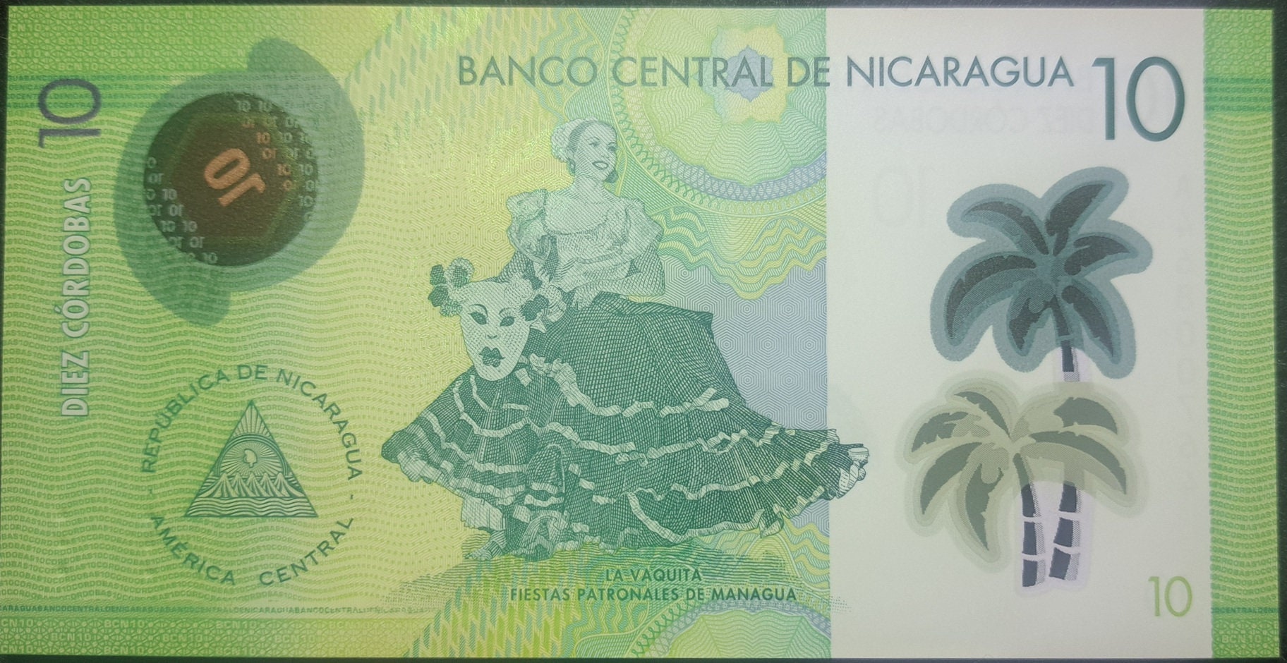 NICARAGUA 10 Cordobas, P-209b; UNCIRCULATED, 2019; Polymer
