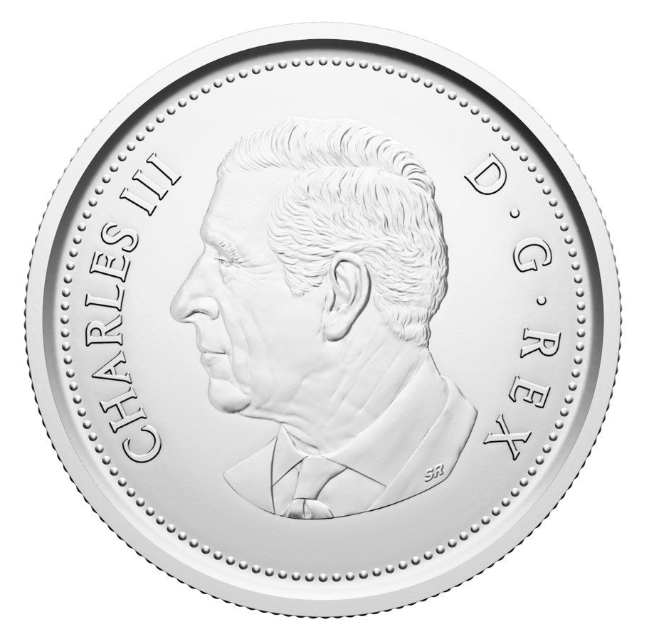 2023 CANADA 25 Cents, Features Charles III from Premium 1st Strike Rolls; Brilliantly UNCiRCULATED (BU) 5 Cent Coin