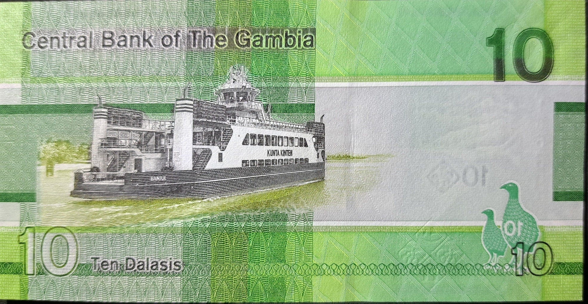 GAMBIA 10 Dalasis Banknote, P -38; 2019, UNC; PREFIX A; Featuring Standing Bush Fowl