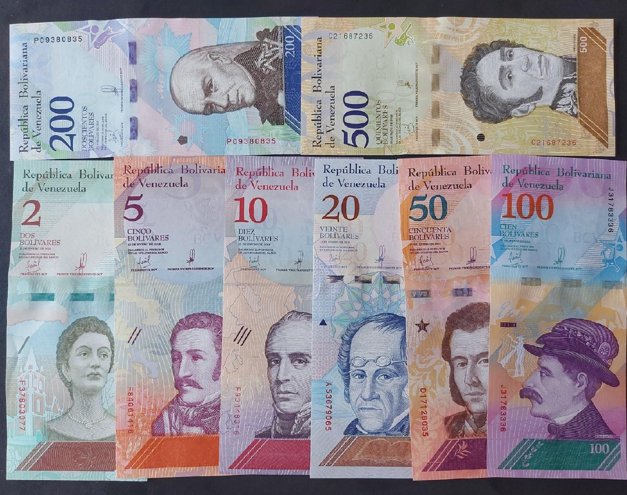 VENEZUELA Animal Set, 8 Collector Notes, 2 to 500 Bolivares Soberano; Bilateral design ~ Animal Set